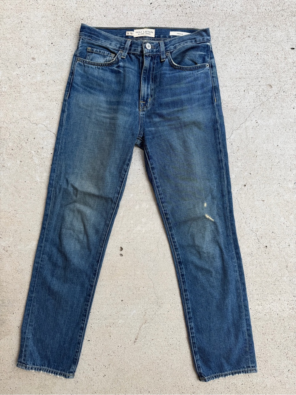 Nili Lotan Straight Leg Jeans 26 Classic Wash Blue Denim Made USA Inseam 28